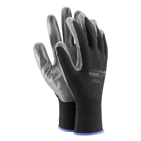 12 Paar Schutzhandschuhe aus Polyester Nitril beschichtet Größe 9