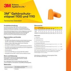 Ohrstöpsel 200 Paar 3M Serie 1100 Gehörschutz SNR 35 dB – Bild 3